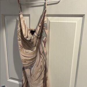 Gold Ruched Slip Dress with Cowl Neck
